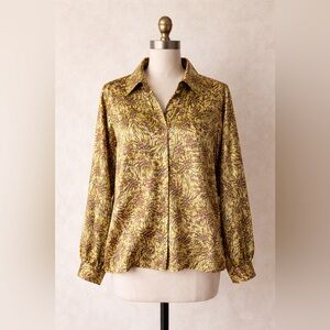 Vintage Louis Féraud 100% Silk Blouse Abstract Print Button Down Women’s Sz12/14